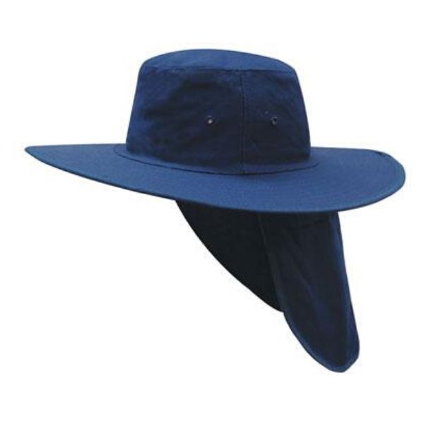 Headwear wide brim canvas hat with sun protection flap. Navy