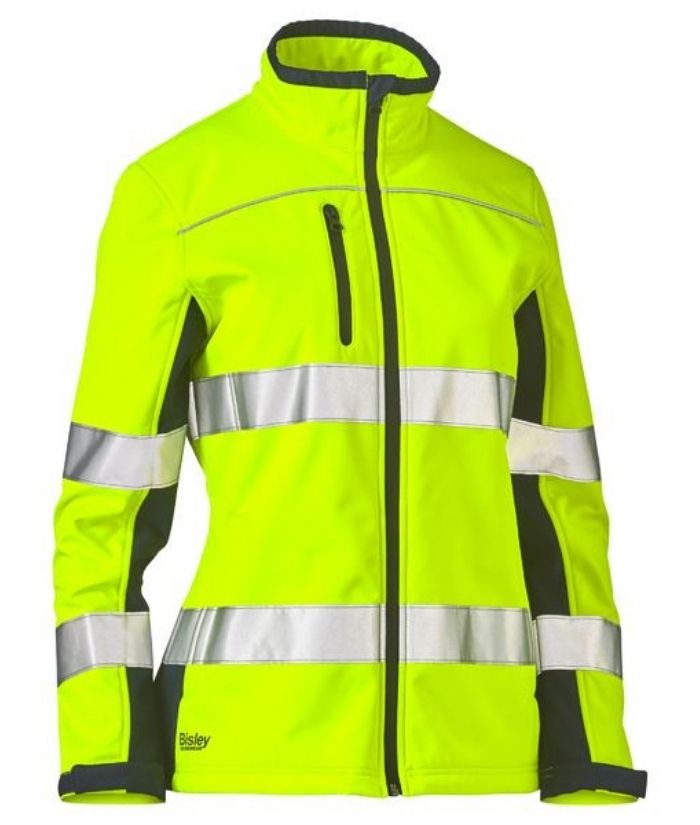 Bisley-womens-hi vis-softshell-jacket-taped-day-night-BJL6059T-yellow-navy