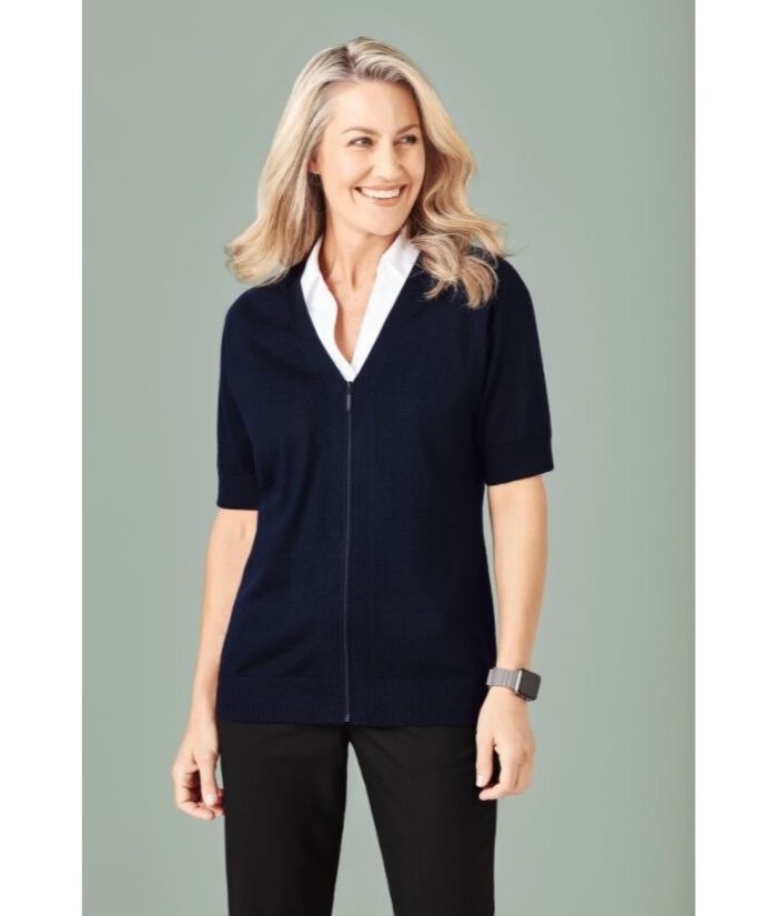Womens Zip Front Short Sleeve Knit - Uniforms and Workwear NZ - Ticketwearconz