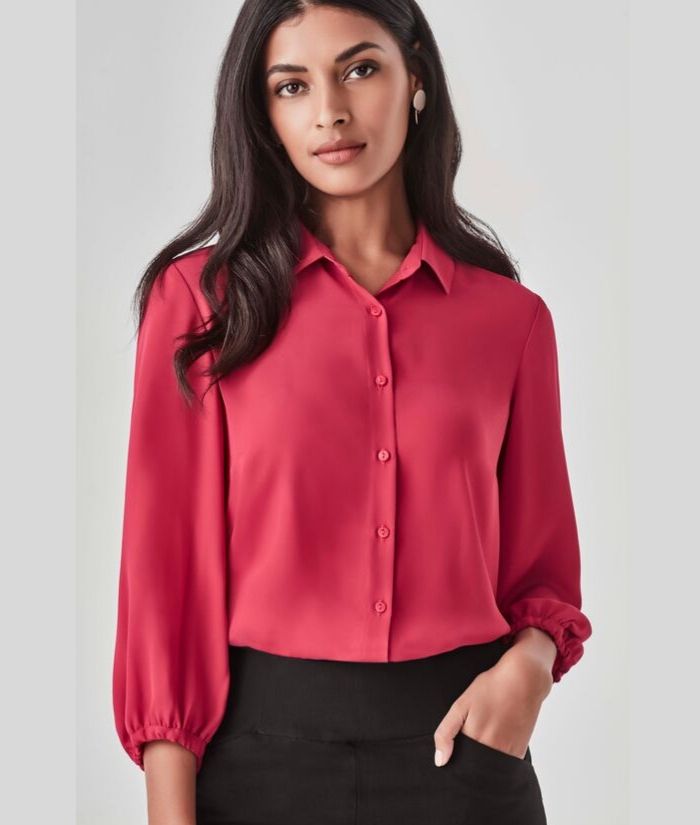 womans-corporate-blouse-shirt-uniform-3/4-sleeve-raspberry-