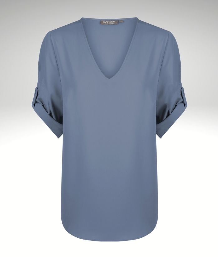 denim-blue-gloweave-career-reese-luxe-twill-v-neck-short-sleeve-top-1800WZ