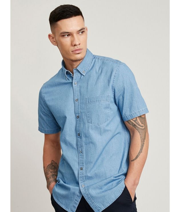 Biz Collection Mens Short sleeve indie Denim shirt - Code S017MS Colour: Light blue denim