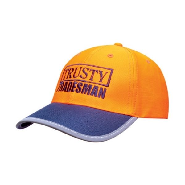 luminescent-safety-cap-with-reflective-trim-3021-headwear-hi-vis-orange-navy-decorated-embroidered-logo