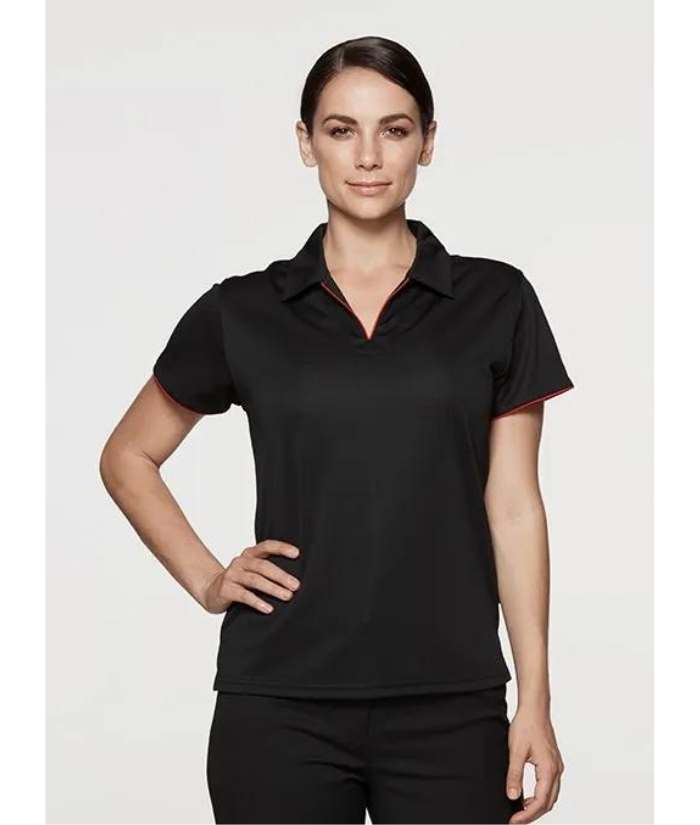black-red-aussie-pacific-ladies-womens-yarra-polo-2302-short-sleeve