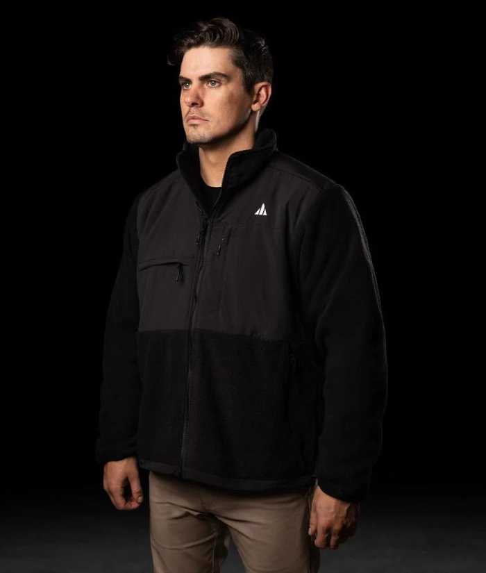 model-front-bad-adventure-polar-fleece-jacket-black-water-resistant