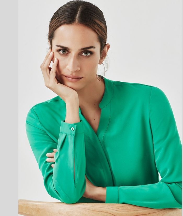 womens-juliette-plain-georgette-long-sleeve-blouse-lorikeet-green-44210