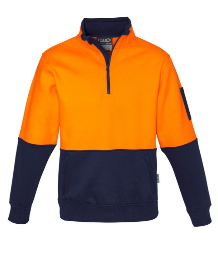 hi-vis-fleece-pullover-1/2-zip-orange-navy-builders-construction-plumbers-electricians