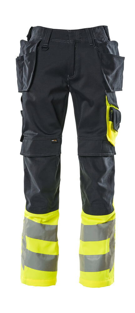 MASCOT Trousers with holster pockets – Dark Navy/Hi-Vis Yellow