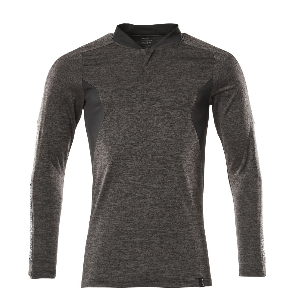 MASCOT Polo Shirt, long-sleeved – Dark Anthracite-Flecked/Black