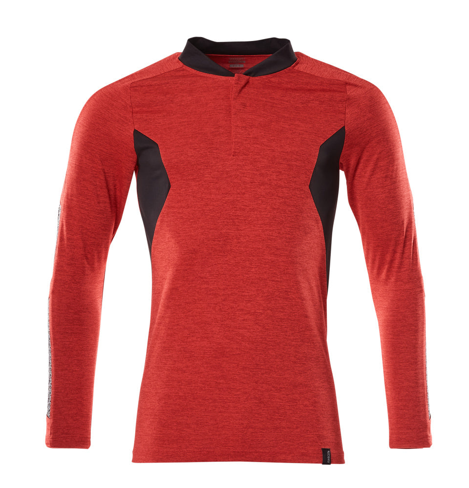 MASCOT Polo Shirt, long-sleeved – Traffic Red-Flecked/Black