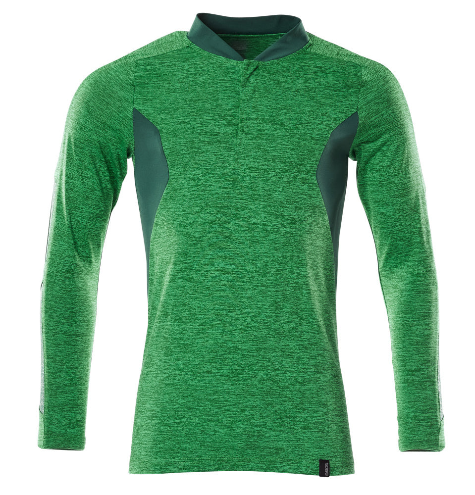MASCOT Polo Shirt, long-sleeved – Grass Green-Flecked/Green