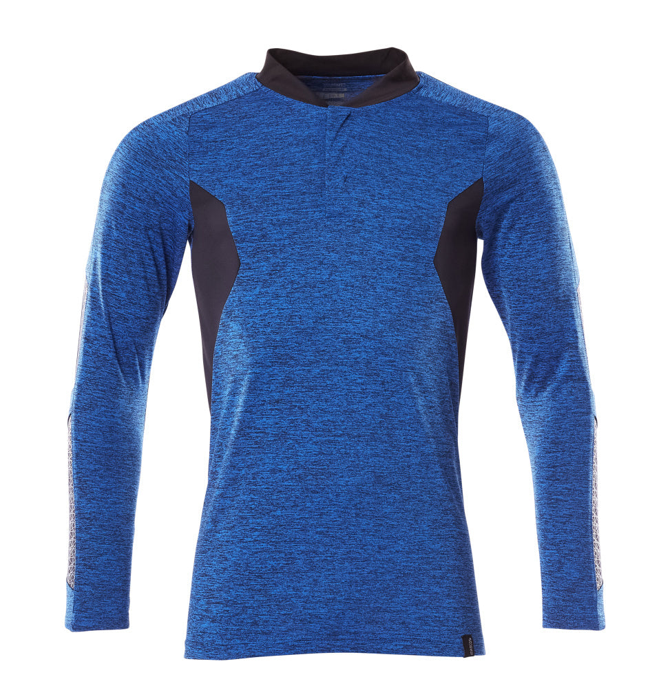 MASCOT Polo Shirt, long-sleeved – Azure Blue-Flecked/Dark Navy