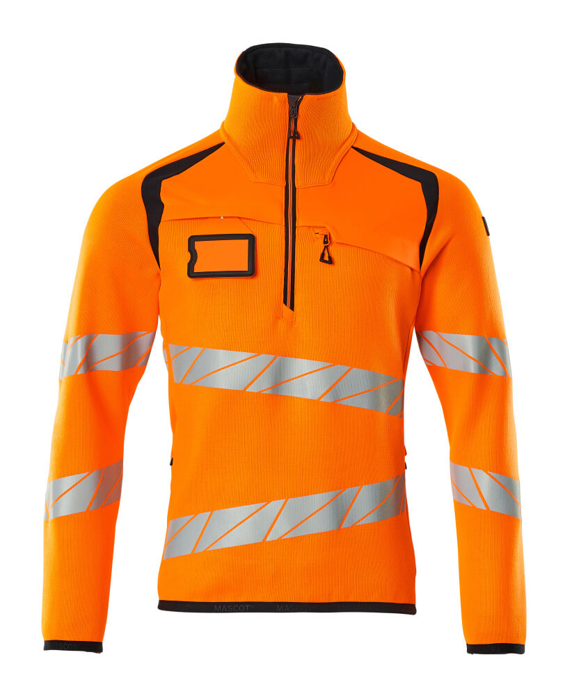 MASCOT Knitted Jumper with half zip – Hi-Vis Orange/Dark Navy
