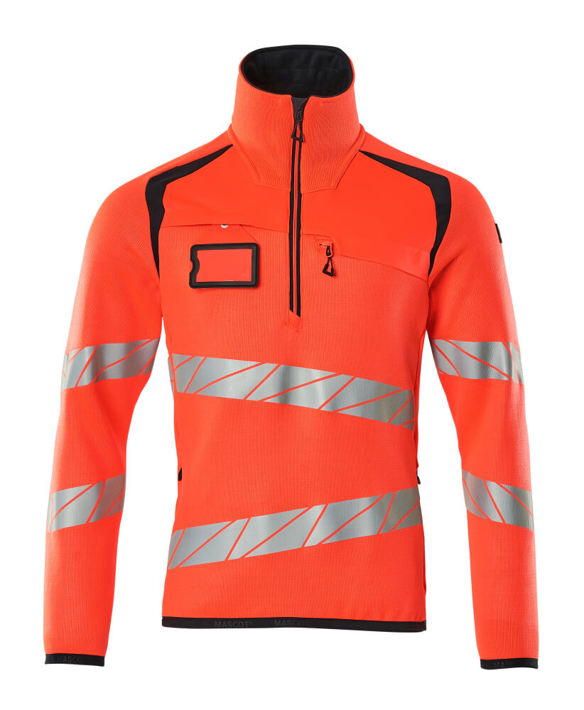 MASCOT Knitted Jumper with half zip – Hi-Vis Red/Dark Navy