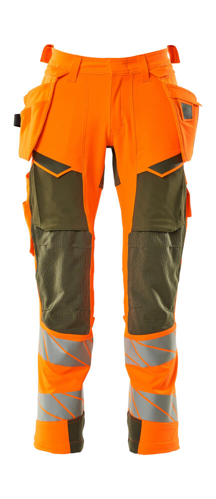 MASCOT Trousers with holster pockets – Hi-Vis Orange/Moss Green