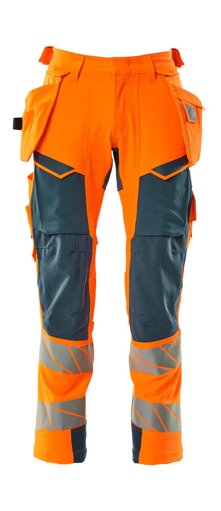 MASCOT Trousers with holster pockets – Hi-Vis Orange/Dark Petroleum