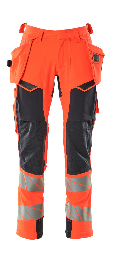 MASCOT Trousers with holster pockets – Hi-Vis Red/Dark Navy