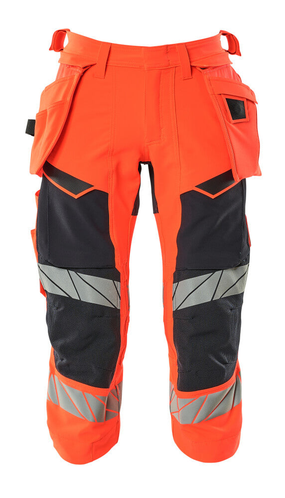 MASCOT ¾ Length Trousers with holster pockets – Hi-Vis Red/Dark Navy