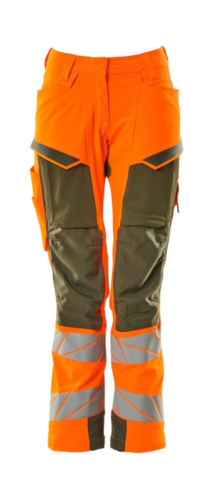 MASCOT Trousers with kneepad pockets – Hi-Vis Orange/Moss Green