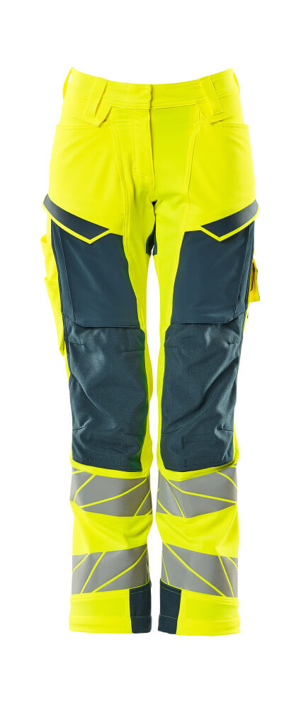 MASCOT Trousers with kneepad pockets – Hi-Vis Yellow/Dark Petroleum