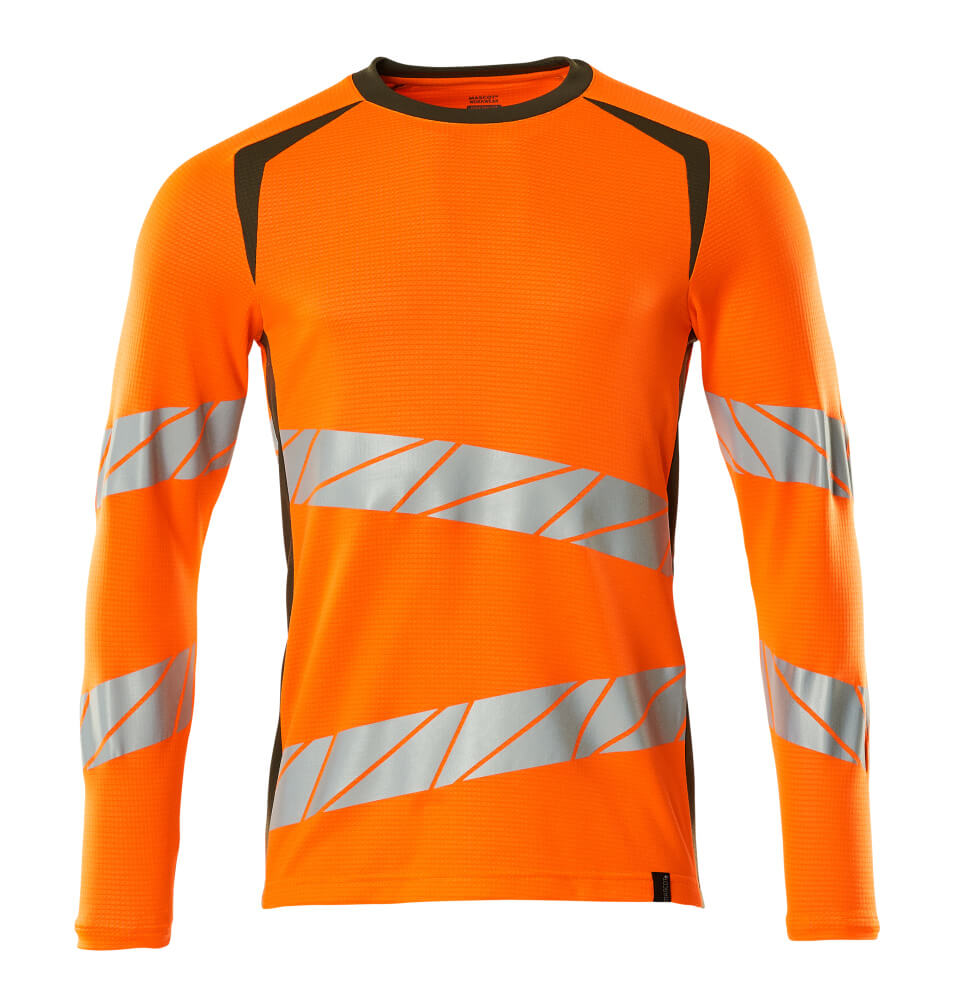 MASCOT T-shirt, long-sleeved – Hi-Vis Orange/Moss Green