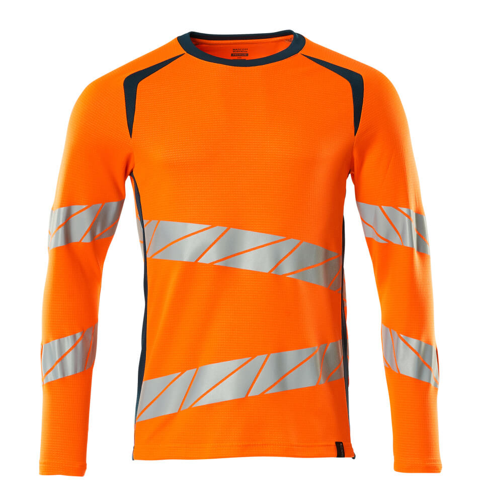MASCOT T-shirt, long-sleeved – Hi-Vis Orange/Dark Petroleum