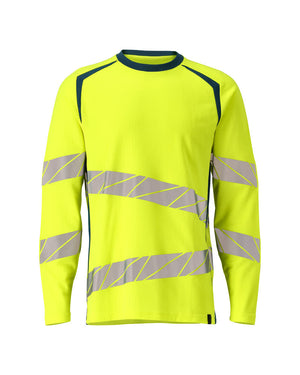 MASCOT T-shirt, long-sleeved – Hi-Vis Yellow/Dark Petroleum