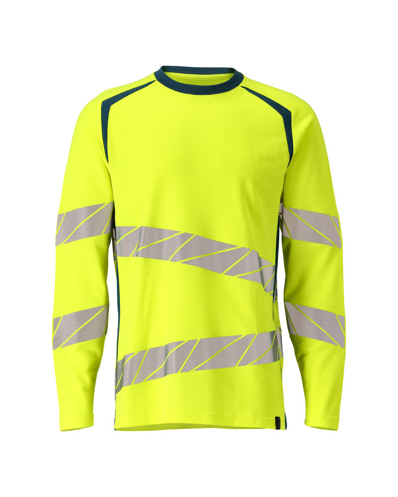 MASCOT T-shirt, long-sleeved – Hi-Vis Yellow/Dark Petroleum