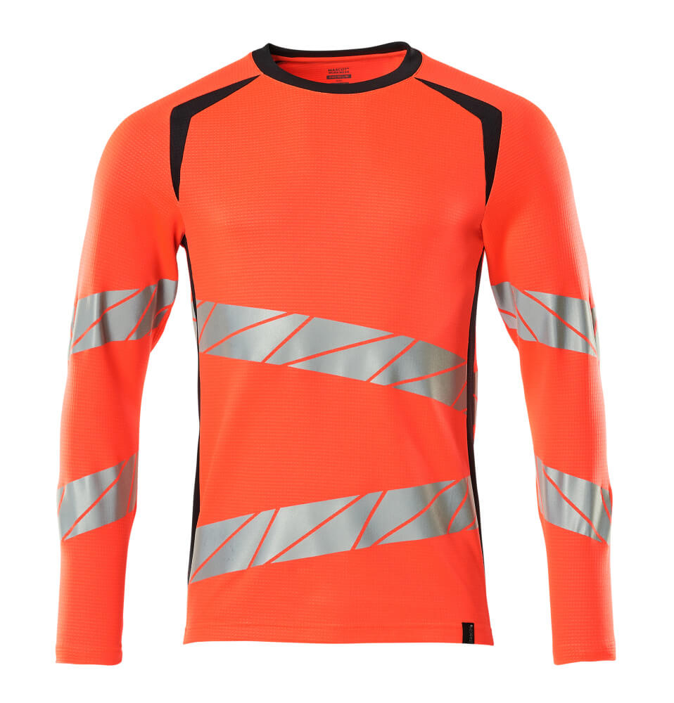 MASCOT T-shirt, long-sleeved – Hi-Vis Red/Dark Navy