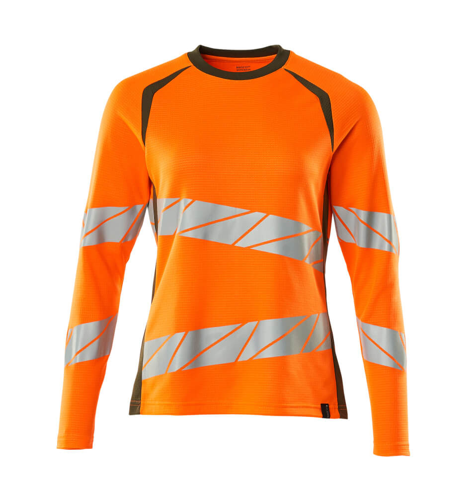 MASCOT T-shirt, long-sleeved – Hi-Vis Orange/Moss Green