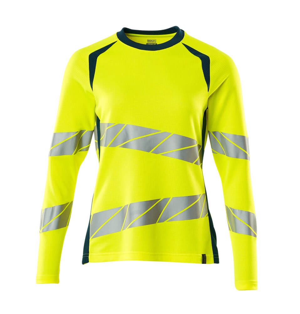 MASCOT T-shirt, long-sleeved – Hi-Vis Yellow/Dark Petroleum