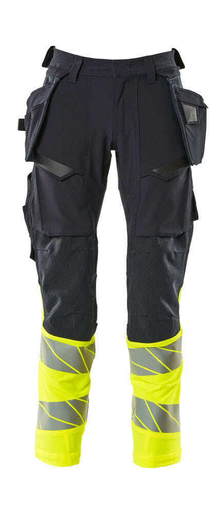 MASCOT Trousers with holster pockets – Dark Navy/Hi-Vis Yellow