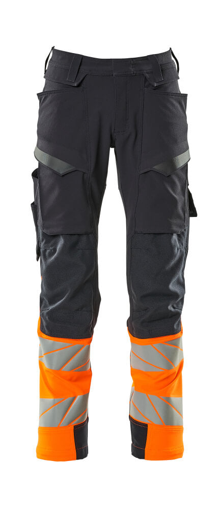 MASCOT Trousers with kneepad pockets – Dark Navy/Hi-Vis Orange