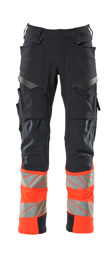 MASCOT Trousers with kneepad pockets – Dark Navy/Hi-Vis Red
