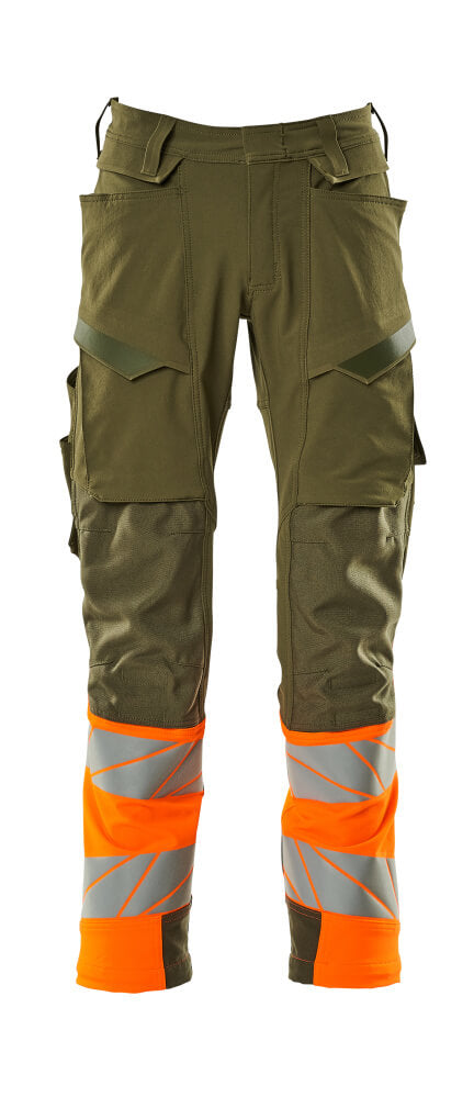 MASCOT Trousers with kneepad pockets – Moss Green/Hi-Vis Orange