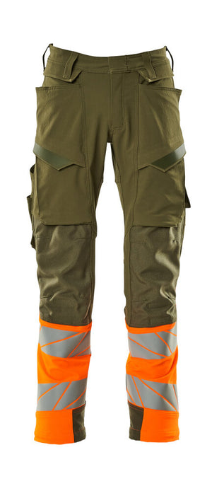 MASCOT Trousers with kneepad pockets – Moss Green/Hi-Vis Orange