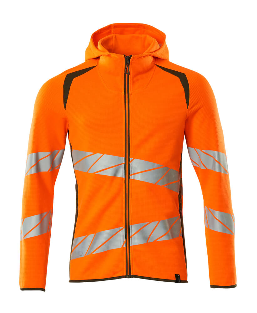 MASCOT Hoodie with zipper – Hi-Vis Orange/Moss Green