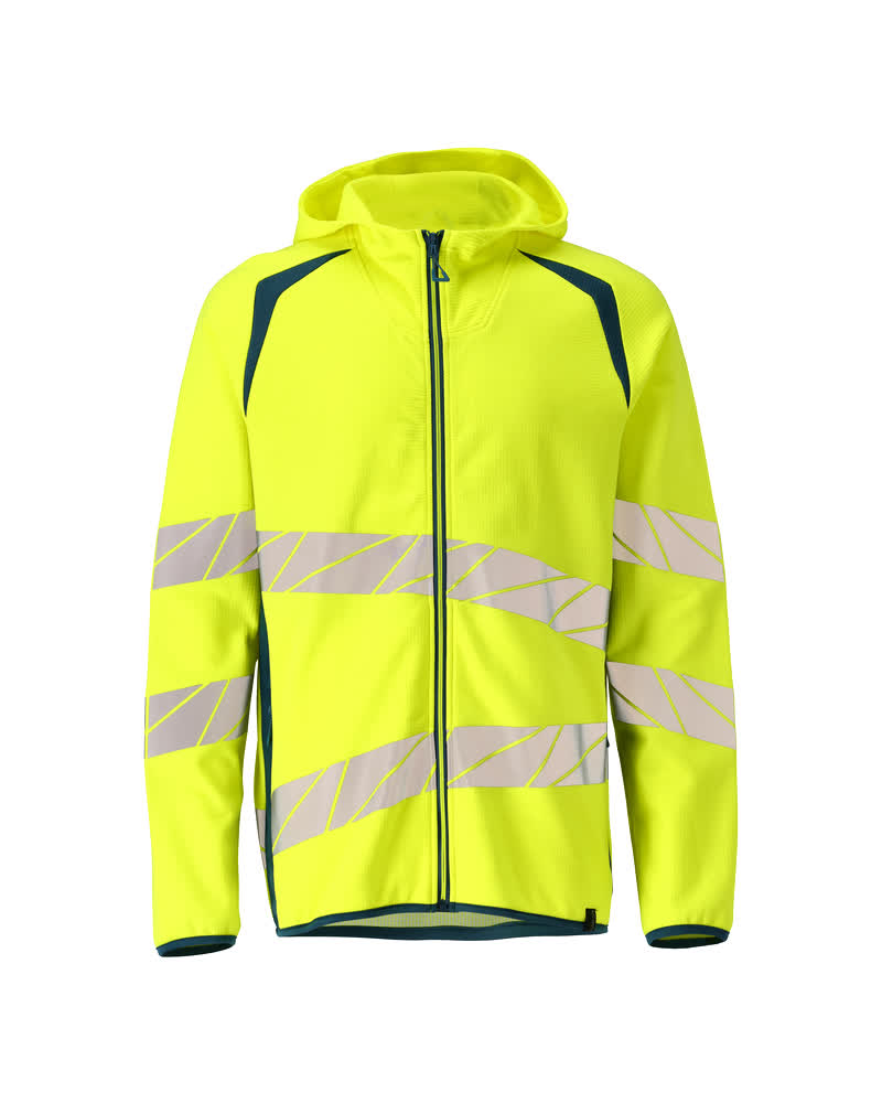 MASCOT Hoodie with zipper – Hi-Vis Yellow/Dark Petroleum