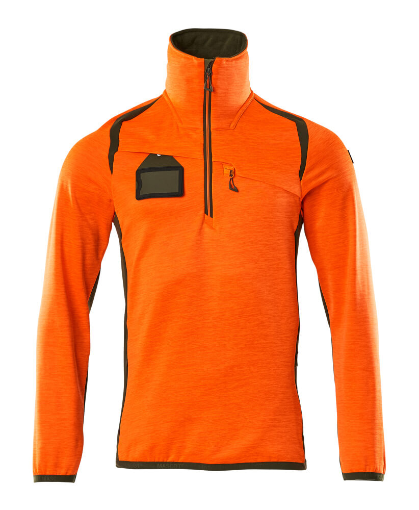 MASCOT Fleece Jumper with half zip – Hi-Vis Orange/Moss Green