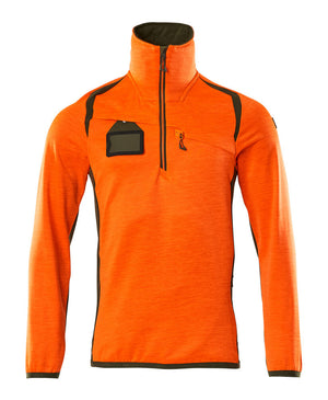 MASCOT Fleece Jumper with half zip – Hi-Vis Orange/Moss Green