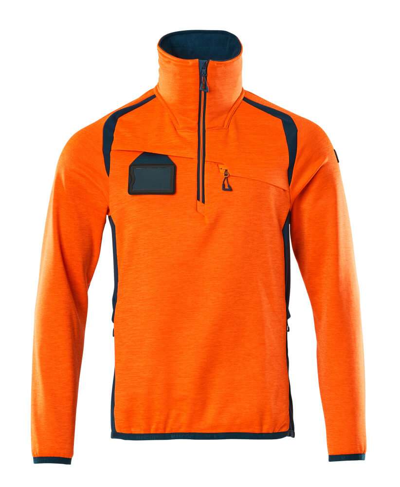 MASCOT Fleece Jumper with half zip – Hi-Vis Orange/Dark Petroleum