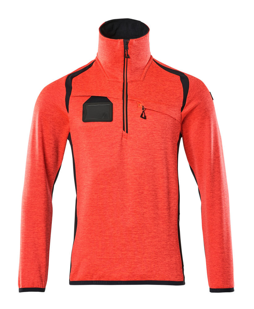 MASCOT Fleece Jumper with half zip – Hi-Vis Red/Dark Navy