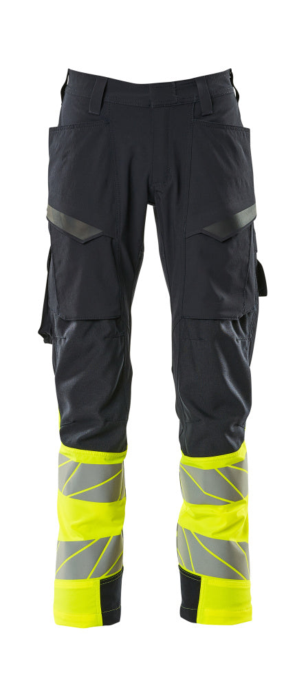 MASCOT Trousers with thigh pockets – Dark Navy/Hi-Vis Yellow