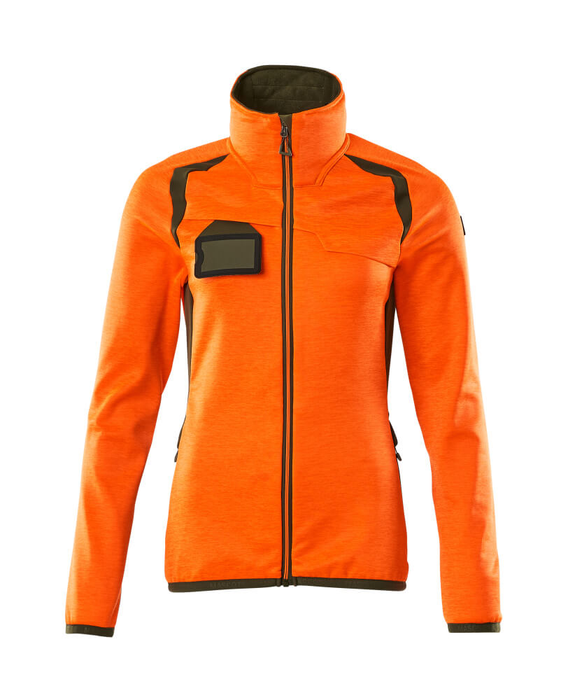 MASCOT Fleece Jumper with zipper – Hi-Vis Orange/Moss Green