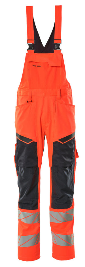 MASCOT Bib & Brace with kneepad pockets – Hi-Vis Red/Dark Navy
