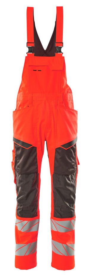 MASCOT Bib & Brace with kneepad pockets – Hi-Vis Red/Dark Anthracite