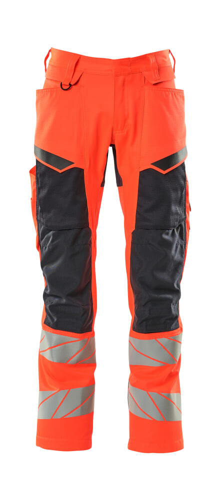 MASCOT Trousers with kneepad pockets – Hi-Vis Red/Dark Navy