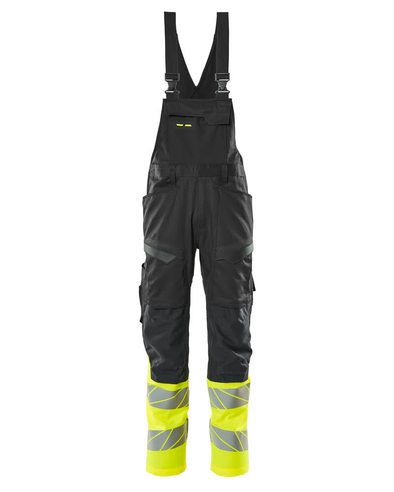 MASCOT Bib & Brace with kneepad pockets – Black/Hi-Vis Yellow