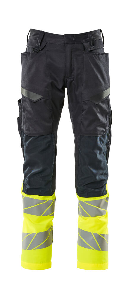 MASCOT Trousers with kneepad pockets – Dark Navy/Hi-Vis Yellow