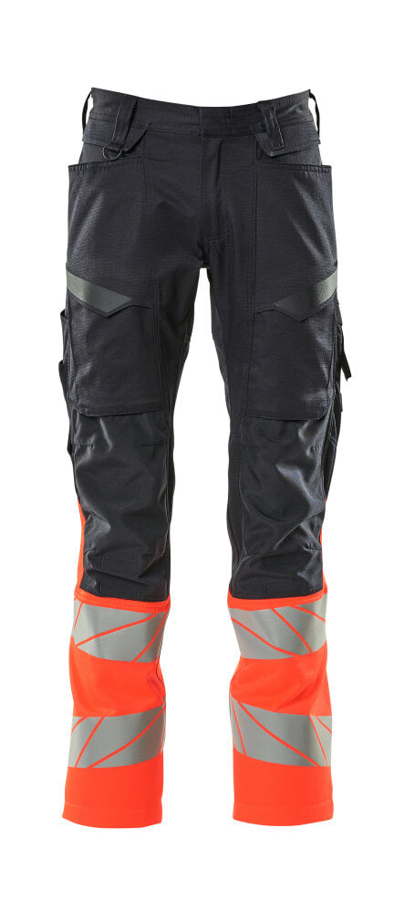 MASCOT Trousers with kneepad pockets – Dark Navy/Hi-Vis Red